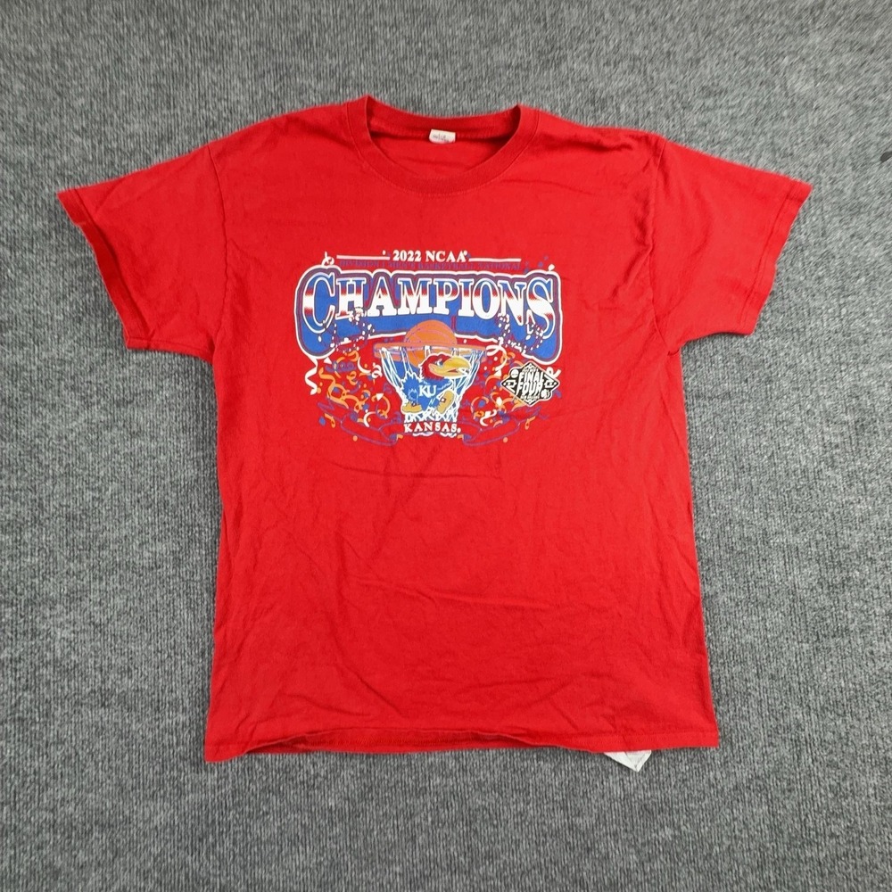Kansas Jayhawks Shirt Mens Large‎ Red NCAA Basketball 2022 Champions Hanes Tee